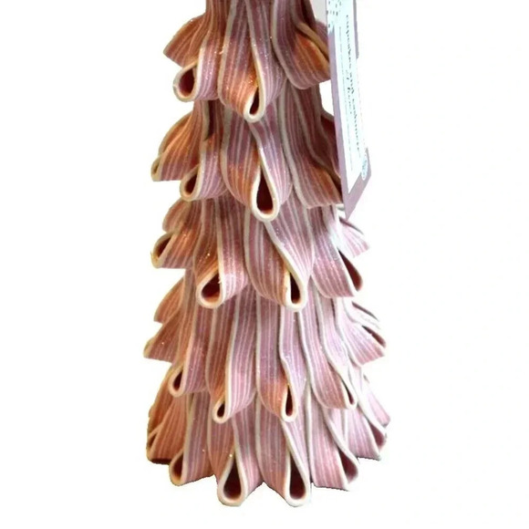 New Pink / White Glittered Pepermint Ribbon Candy Christmas Tree Ornament 15" - Picture 2 of 3